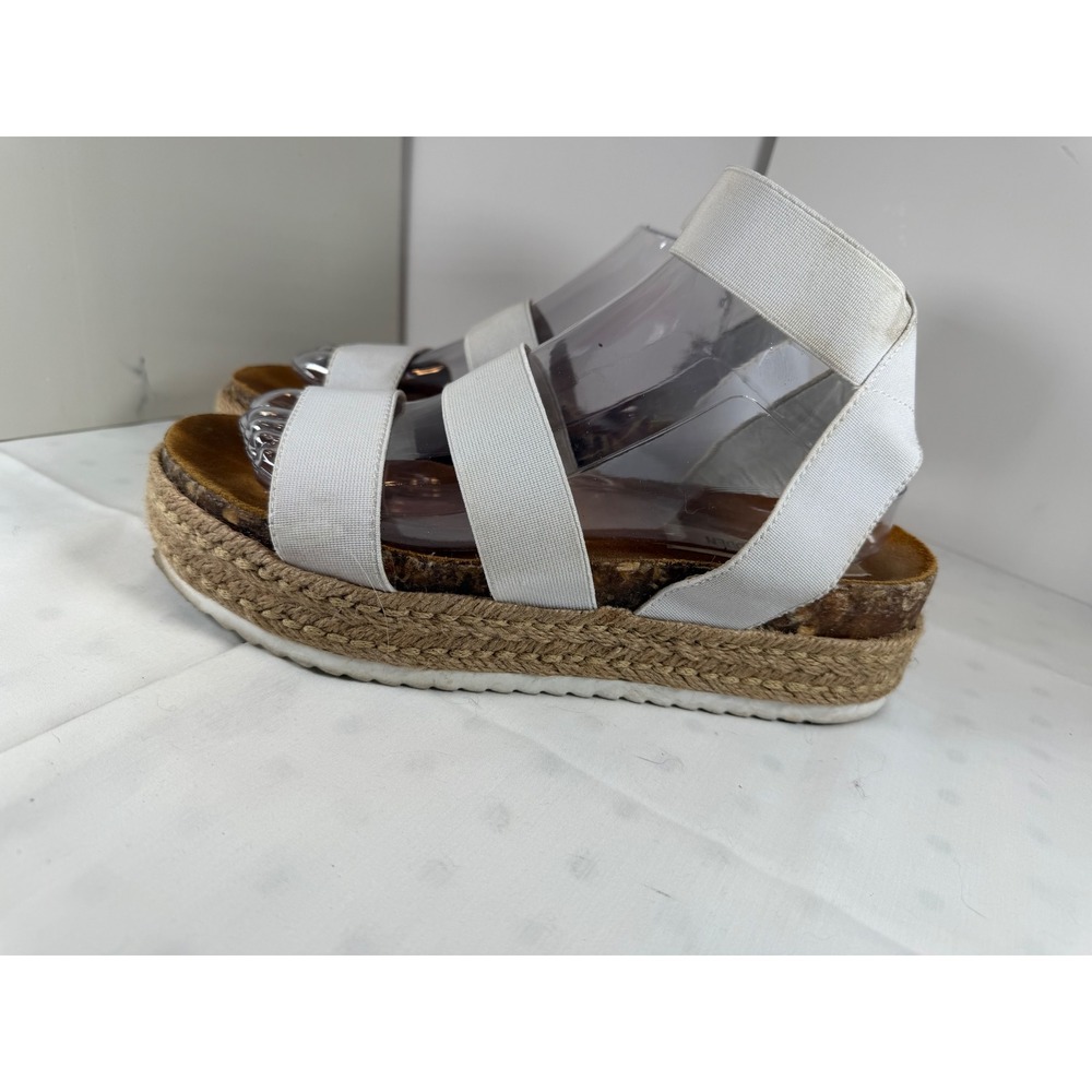 Steve Madden Bandi White Elastic Strap Espadrille Platform Sandals Flatforms 10